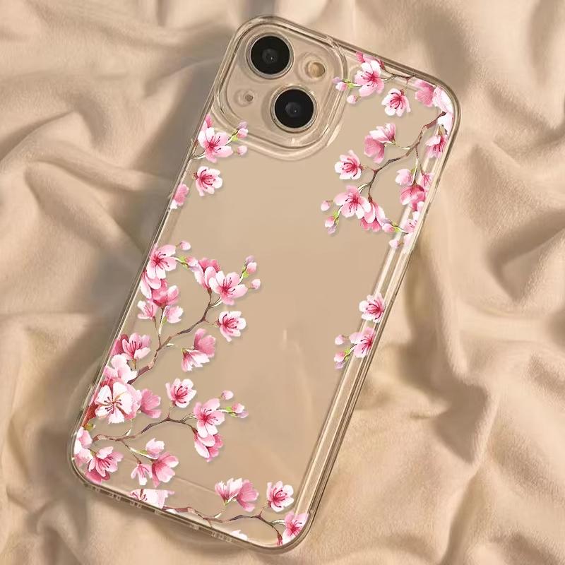 Phone Case For Xiaomi Mi 17 Pro 15 14 13 12 11 Lite 5G Mi 15 T Pro 14T 13T 12T Pink Peach Blossom Pattern Clear Bumper Cover