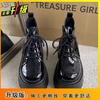 Black patent leather Martin boots women's 2025 autumn new British style thick-soled heightened popular locomotive boots retro short boots