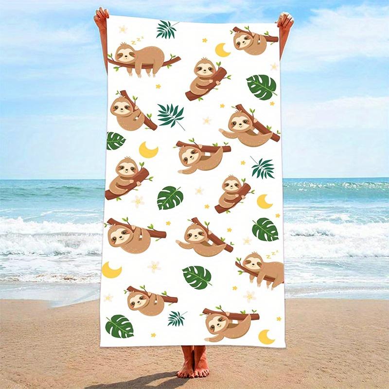 Beach Towel Sloth And Leaves Pattern Sun Protection Windproof Suitable For Swimming Pool Camping Travel Blanket