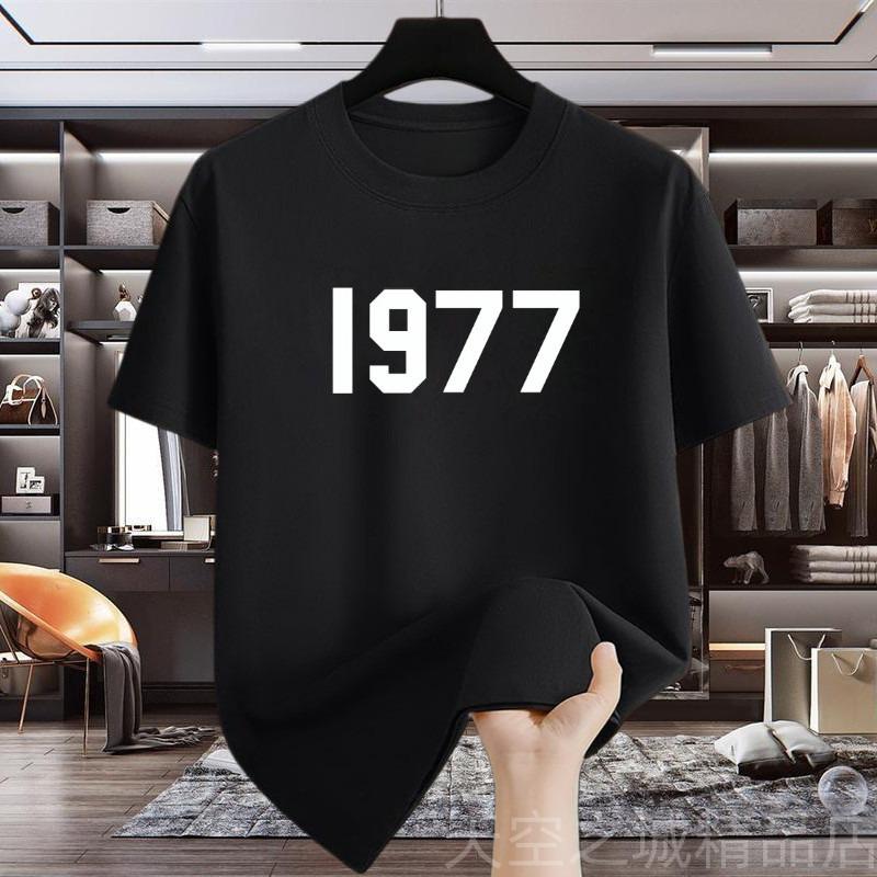 T-shirt Unisexe Pur Coton Rare Été 1977 Manches Courtes Base Ins Marque Tendance Américaine Lâche Décontracté et Polyvalent Manches Courtes