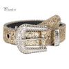 Women Jeans Belt Shiny Rhinestones Multi Holes Adjustable Length Waistband with Sparkling Buckle Wide Alloy Belt