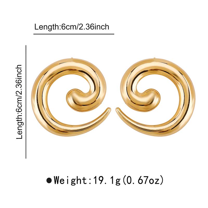 Vintage Metall Oregelbundna Släta Spiral Öronstift för Kvinnor Överdrivna Guldfärg Geometriska Ihåliga Stora Örhängen Smycken Gåva