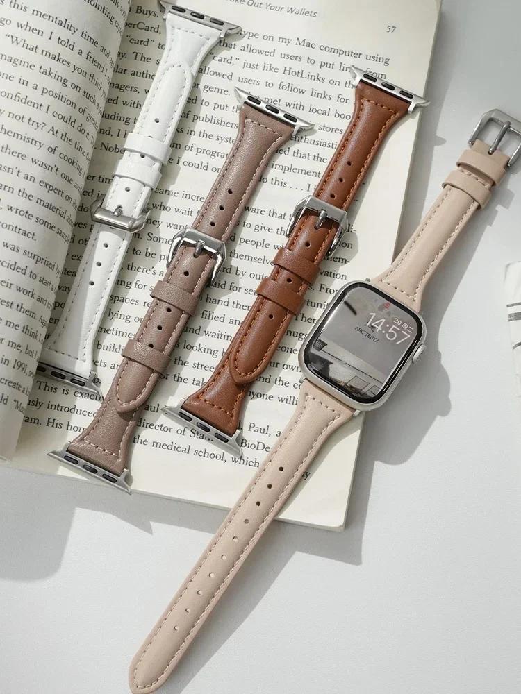 Slim Leather Strap For Apple Watch Band 44mm 40mm 41mm 45mm 44mm Bracelet For Iwatch Series 10-11 46mm 42mm Band Ultra 2-3 49mm