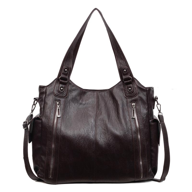 Faux Leather Tote Bag with Dual Zipper Pockets Adjustable Shoulder Strap Women's Everyday Fashi Handbag