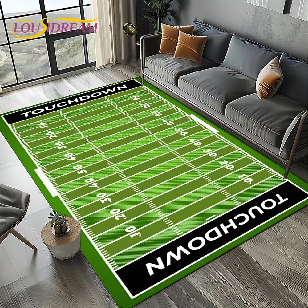 Cartoon 2025 Rugbyveld Rugby American Football Kleed voor Woonkamer Slaapkamer Huis Sofa Decoratie, Vloerkleed Antislip Vloermat