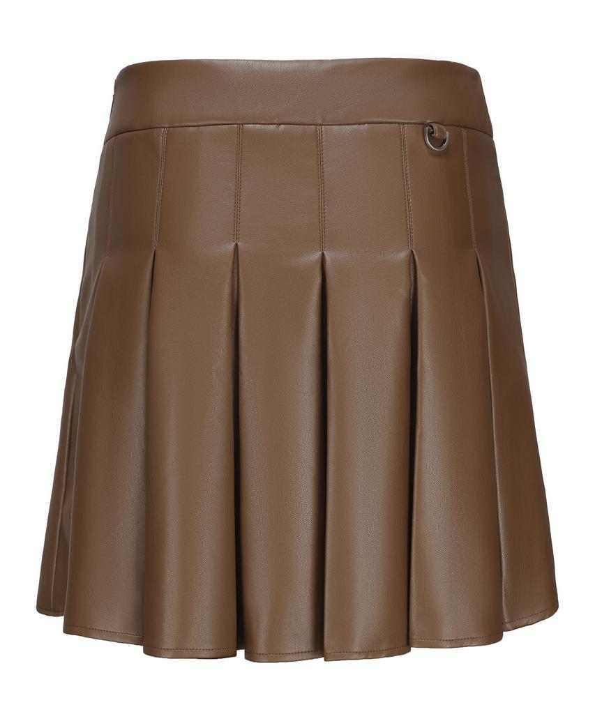 I Parka Castano Leather Pleated Skirt