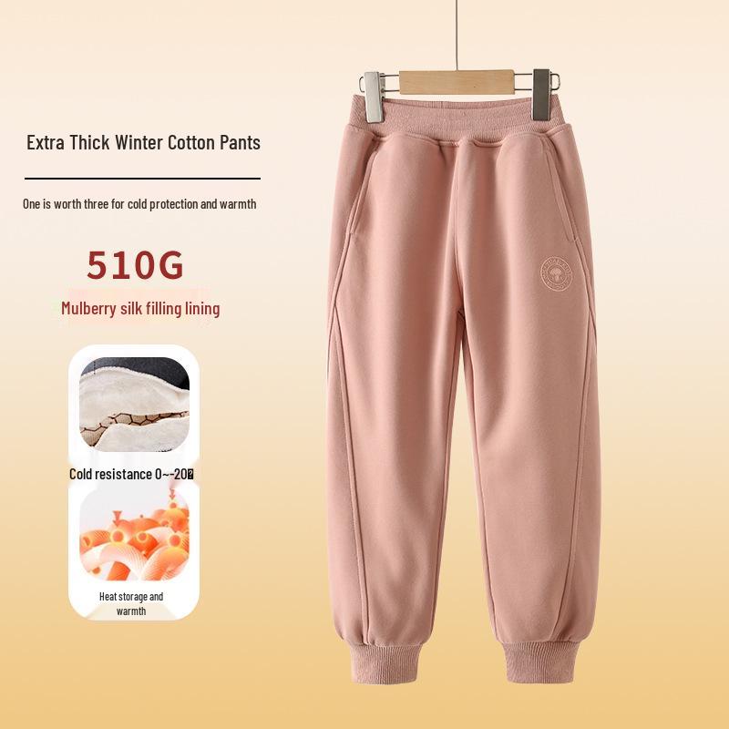 2024 Boys' Fleece-Lined Thick Cotton Winter Pants for Middle and Big Kids - Sports Style
