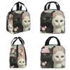 Cartoon Black White Cat Print Insulated Lunch Bag for Women Office Cooler Thermal Food Box Tote Portable Lunch Boxes Container
