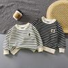Korean Style Casual Striped Long Sleeve Sweatshirt Unisex Kids Baby Outerwear