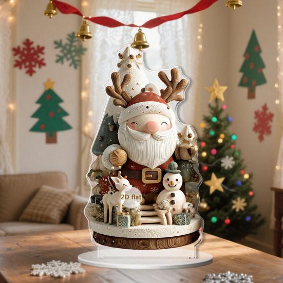 Weihnachts-Tischdekorationen Kerzenverzierung, 2D Flaches Acryl-Ornament mit Sockel, Musterdekorationen Schneemann Rentier Festlicher Tischmittelpunkt