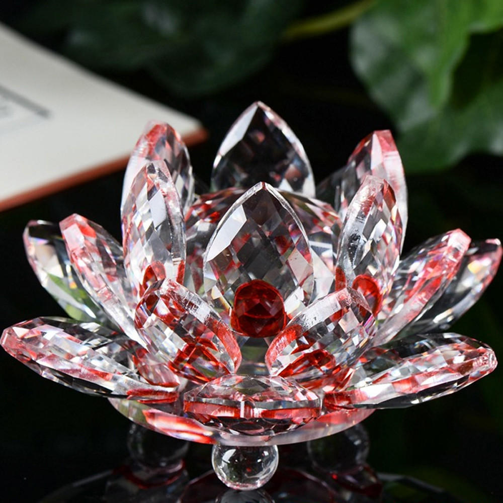 Elegant Crystal Lotus Flower Ornament Decorative Home Accent for Feng Shui, Meditation, and Gift Giving