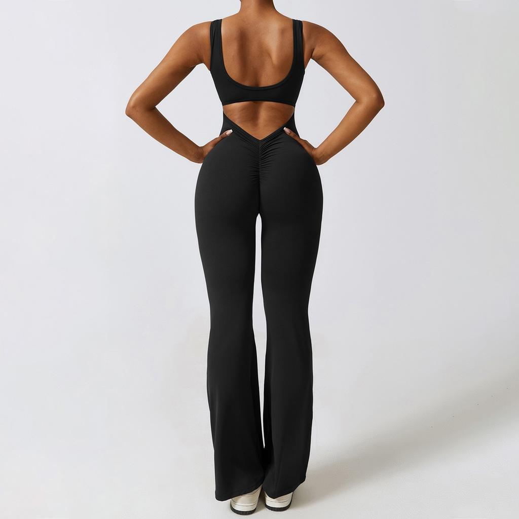Women's Sleeveless Tank Top Jumpsuit Threaded Square Neck Hip Lift Slim Sexy Jumpsuit Backless Jumpsuit