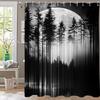 Mysterious Night Misty Forest Shower Curtain, Scenery Bathroom Curtain,Printed Polyester Home Decorative Curtain with Hooks