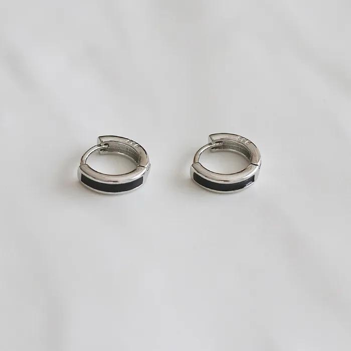 _FF17 925 Silver Black Line Hoop Earrings