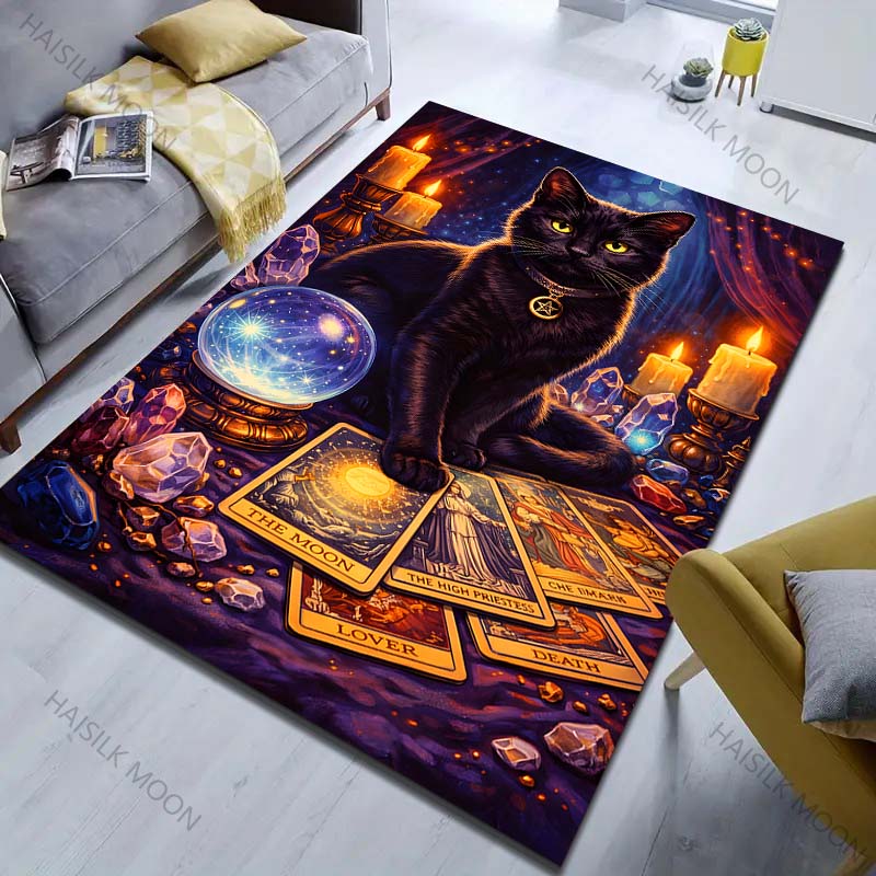 Mystical black cat with tarot cards Pattern Rug Carpets for Bedroom Living Room Sofa Mat Creative Door Mat Cloakroom Home Decor