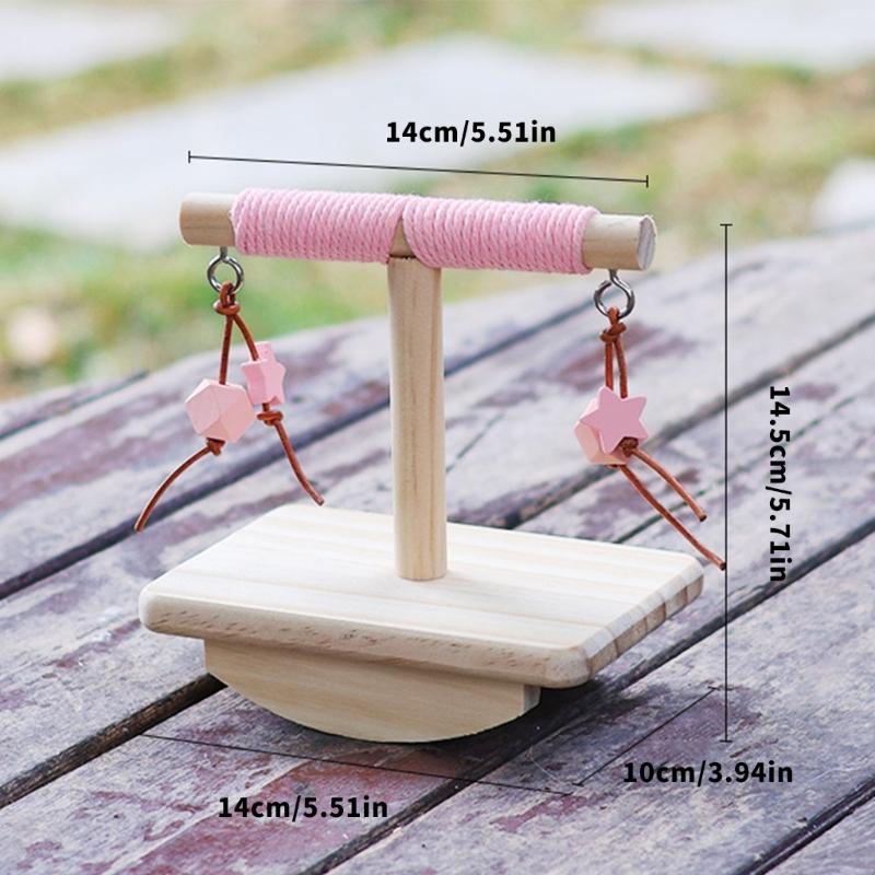 Natural Wood Bird Rocking Perch Stand Toy With Hanging Block For Exercise And Entertainment Parrots Indoor Enriching Toy