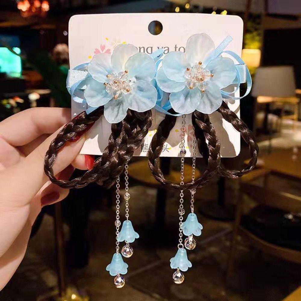 2 Pcs/Set Children Cute Chinese Style Wig Pendant Flower Hair Clips Girls Lovely Sweet Barrettes Hairpins Kids Hair Accessories