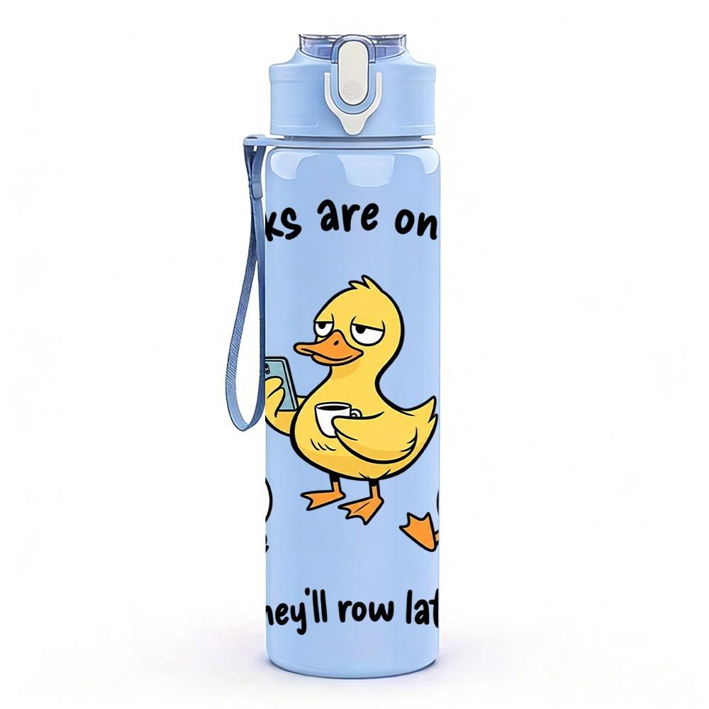 1PC Ducks On A Boat Cartoon Pattern 750ml Color Plastic Sports Water Bottle Leakproof Flip Straw Lid Suitable for Sports Office Home Use