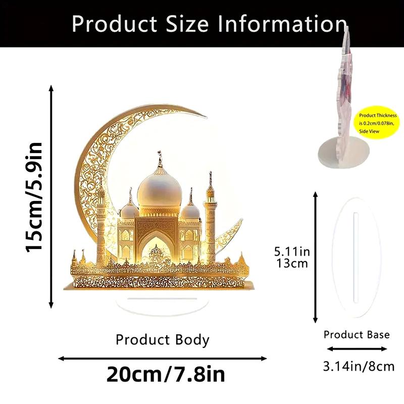 2D Acrylic Crescent Castle Ornament Ramadan Festival Decoration Eid Al-Fitr Mubarak Islamic Table Sign Home Party Events Decor