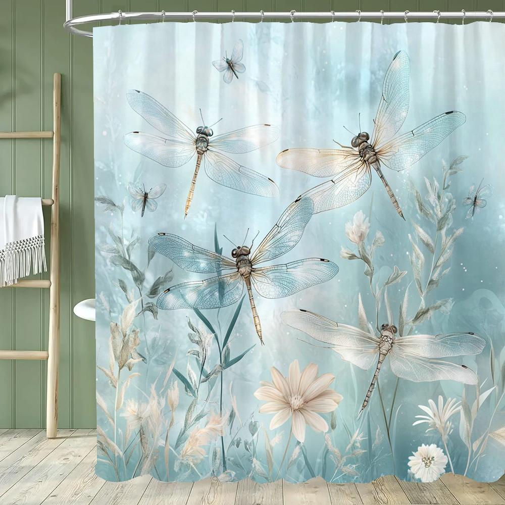 Beautiful Flowers Shower Curtain for Bathroom Blue Floral Romantic Wildflower Plants Nature Scenery Home Decor Curtain with Hook