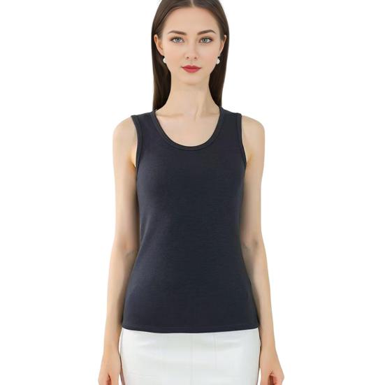 Colete térmico feminino de inverno, sem costura, veludo, trava rápida de temperatura, gola redonda, ajuste fino, elástico, sem mangas, roupa interna, parte inferior, regata