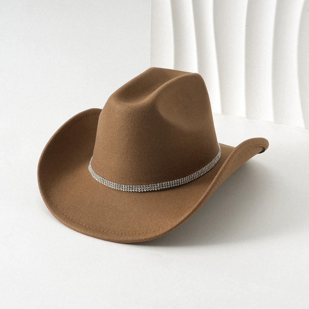 Special Men's and Women's European and American Style Elegant Cowboy Hat Accessories Square Rhinestone Gem Elegant Top Hat Ball Felt Hat