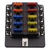 PC Terminal Block Type, 1 In 10 Out Fuse Boxes for Cars, RVs, and Ships, with LED Lights, 12-32V
