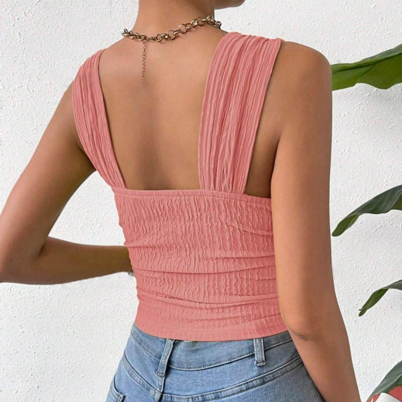 Summer Fashion Base Sleeveless Crop Tops Women Exposed Navel Square Collar Solid Sexy Straps Shirts Women Elegant Slim Fit Casual Ladies Blouse 26606