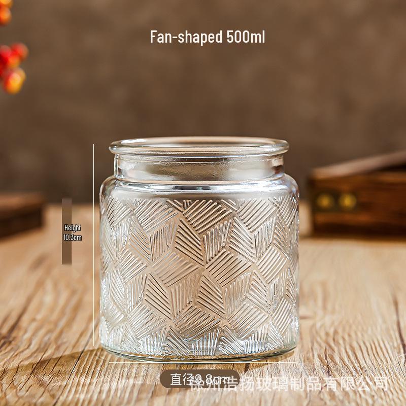 Square Embossed Glass Jar for Snacks & Dried Fruit, Retro Kitchen Storage Container