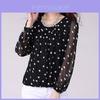 Modieuze Dames Polka Dot Chiffon Lange Blouses Pullover Mouw T-shirt Tops Voor Trendy Outfits