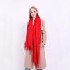 Women's High-End Korean Style Tassel Scarf - Imitation Cashmere, Solid Color, Thickened Neck Warmer Shawl for Autumn and Winter.