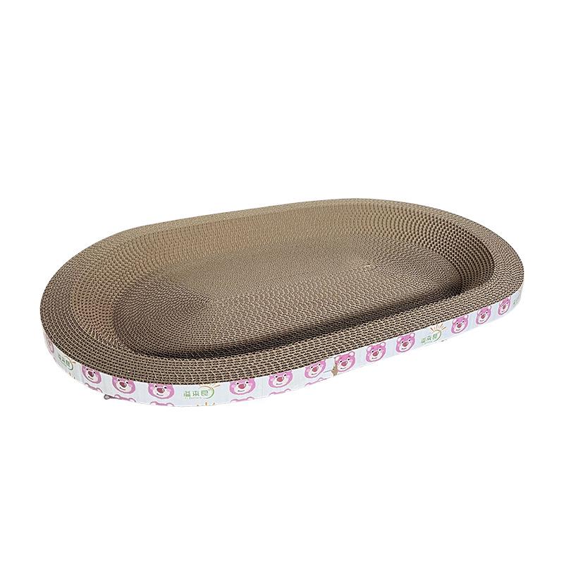 Large Oval Cat Scratching Bed: Durable, Shed-Free Corrugated Cardboard for Claw Maintenance and Comfort.