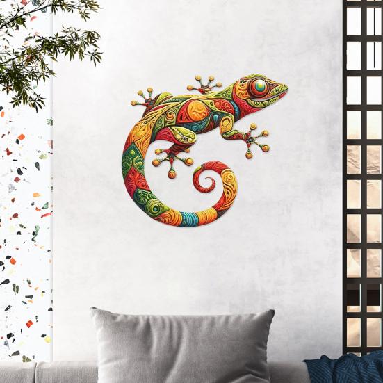 Yousheng Wall Art Gecko Decoration Metal Lizard Wall Decoration Colorful Wall Mounted Gecko for Garden Fence Home Farmhouse Decor