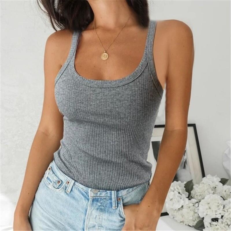 Womens Plain Ribbed Cami Vest Tops Ladies Stretchy Casual Tank Tops Shirts
