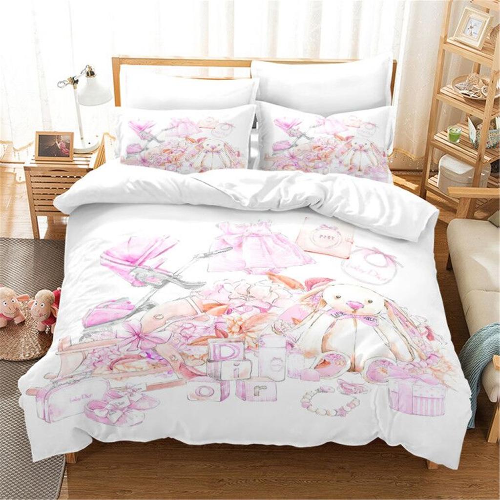 Home Textile Teddy Bear Flower Pattern Bedding Set Simple Bedspread Pillowcase Home Textile Children Adult Bedroom Decoration