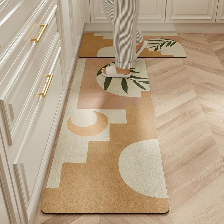 Covor pentru Bucătărie Impermeabil Covoraș de Podea Bej Covorașe Piele PVC Anti-alunecare Rezistent la Ulei Covorașe Lungi pentru Picioare Covor Decor Acasă Balcon
