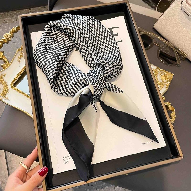 New Striped Silk Scarf Simulation Silk Small Square Scarf Simple Fashion Professional Scarf Silk Scarf Square Scarf High-end Matching