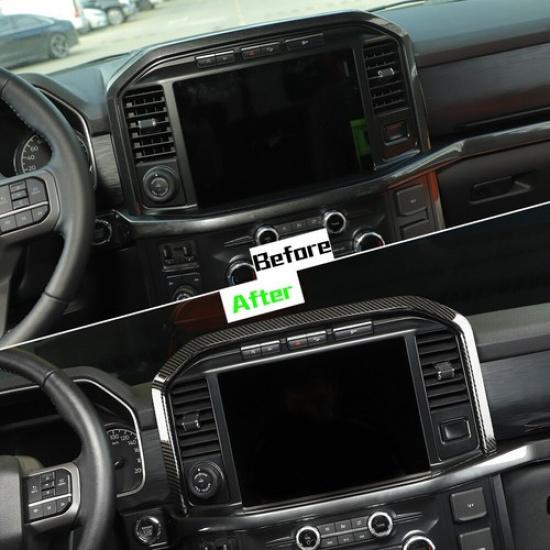 Kohlefaser Mittelkonsole Navigationsabdeckung Zierrahmen Blenden Für Ford F150 21+
