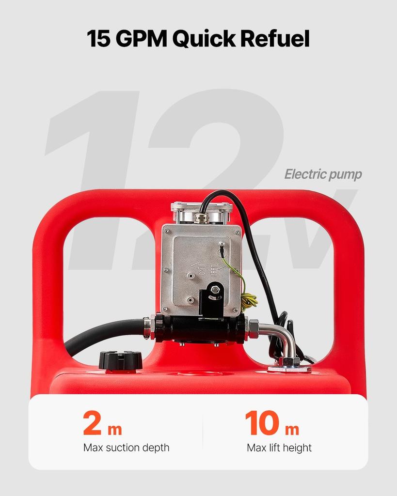 Fuel Caddy, 32 Gallon, Portable Fuel Tank with 12V DC 15 GPM Electric Fuel Transfer Pump, 13 Ft Delivery Hose & Aluminum Alloy Manual Nozzle, Gas