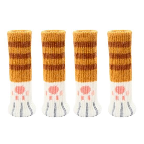 4Pcs Chair Leg Covers Cartoon Paw Pattern Elastic Knitting Chair Floor Protector Wood Tile Marble Floors No-scratch Non-Slip Chair Foot