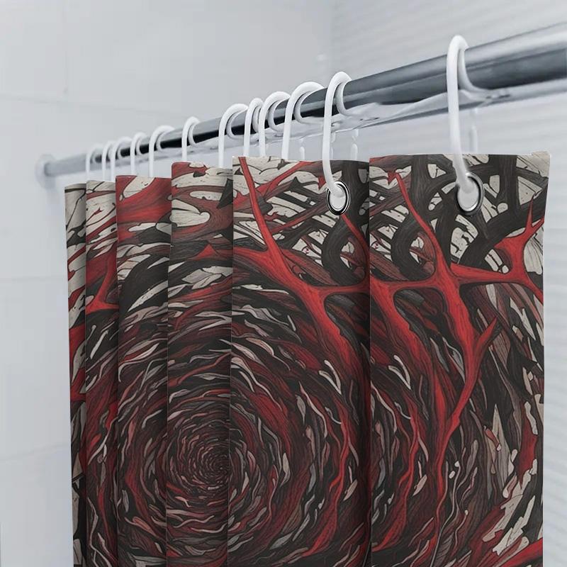 Abstract Red Black Bathroom Shower Curtain Modern Decorative Polyester Fabric With Eyelet For Hanging Bath Towels In Bathtub Are
