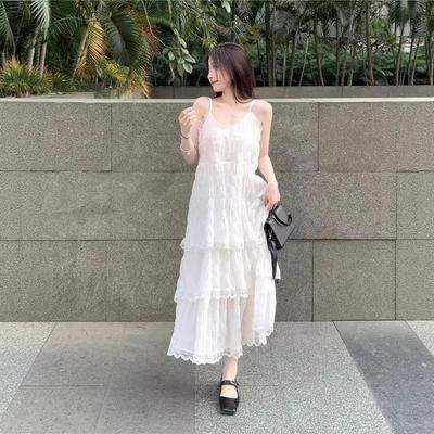 Women's Layered Spaghetti Strap Dress for Beach Vacation, Long Skirt Style for Summer, Spring, and Autumn