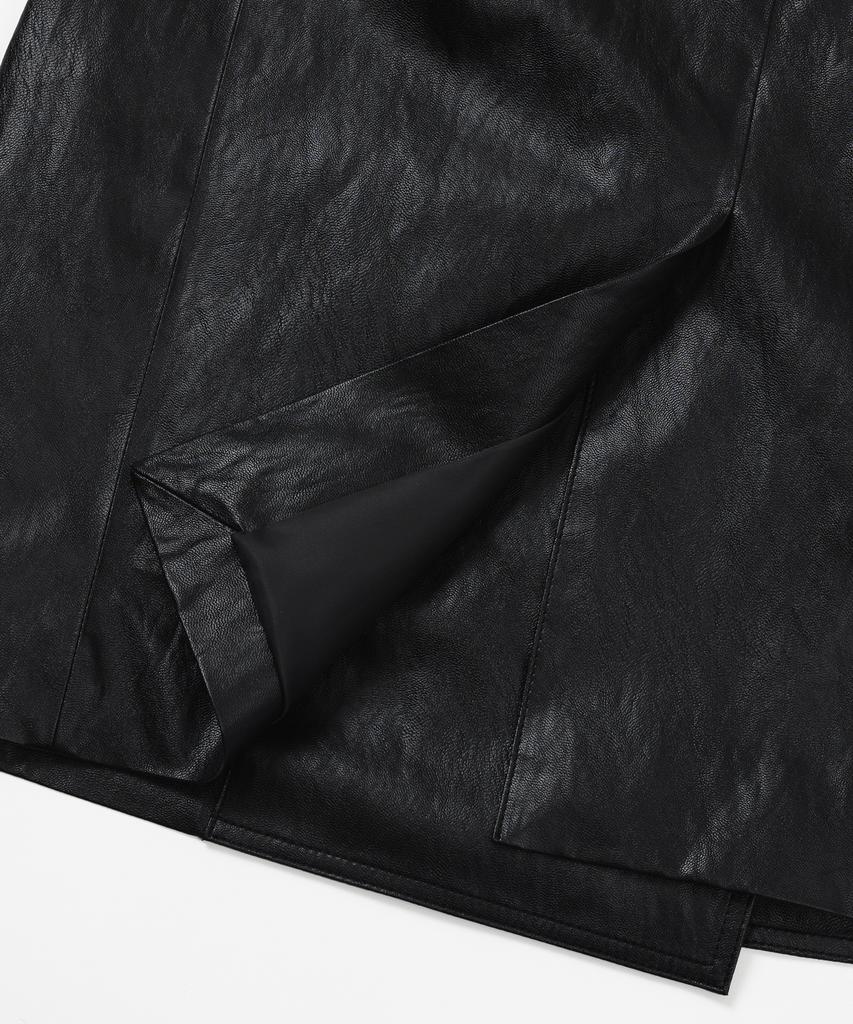 Leftseoul Synthetic Leather Oversized Jacket [Black]
