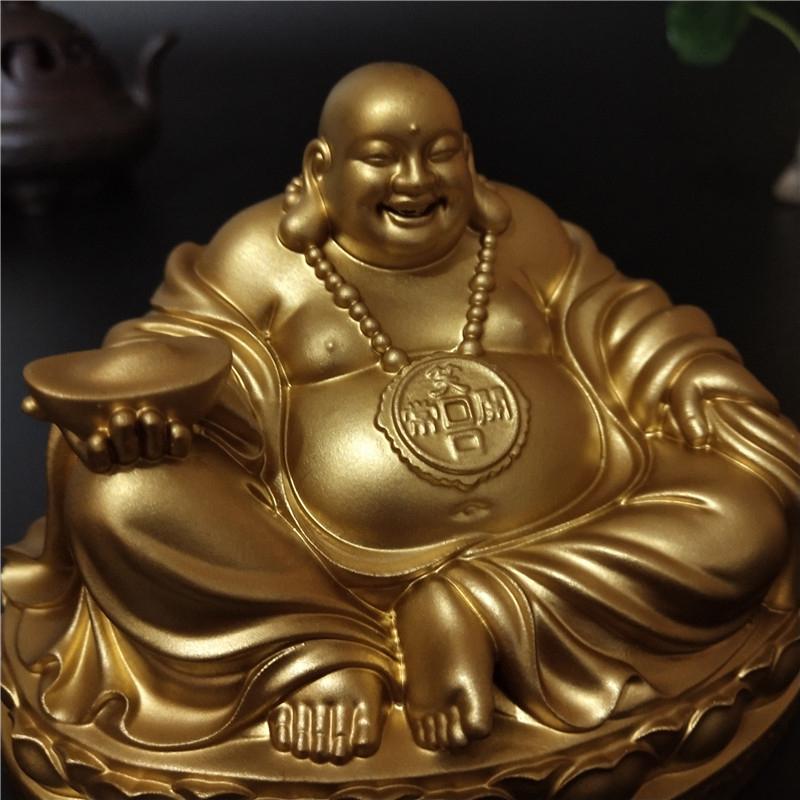Złote Chińskie Statuetki Śmiejącego się Buddy Feng Shui Ozdoby Duża Rzeźba Buddy Maitrei Figurki Dekoracja Domu Prezenty