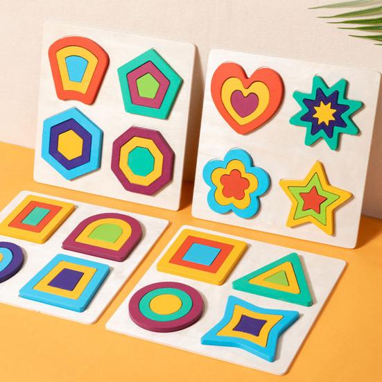 Wooden Geometry Puzzle Board Game Preschool Color Learning Geometric Shape Matching Puzzle Toddlers Boys Girls Educational Puzzle Toy