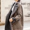 Plaid Faux Leather Fur Parka Coat Women  Autumn Winter New Lamb Fur Female Overcoat Add Velvet To Keep Warm Outerwear