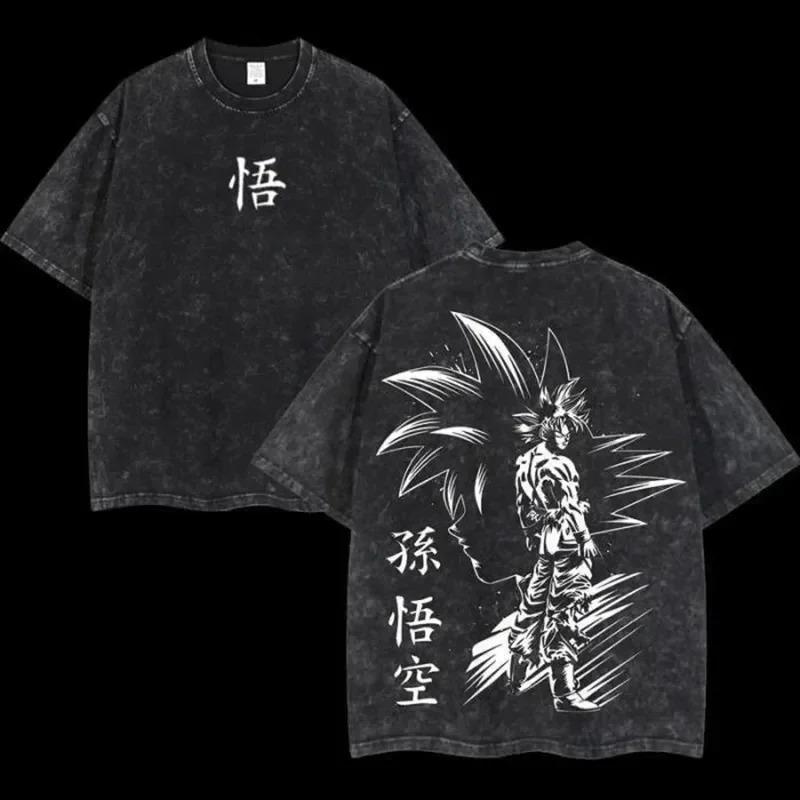 Anime Dragon Ball Cosplay Πλυμένο T-Shirt Βαμβακερό Κοντομάνικο Φαρδύ Μεγάλο Casual Αθλητικό Γυμναστικής T-Shirt Ανδρικά Ρούχα Harajuku