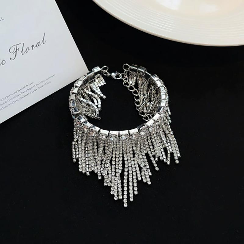 New Fashionable Rhinestone Tassel Opening Bracelet Stylish And Elegant Lady's Party Jewelry Accessory Gift For Friends