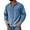 Men's Casual Color Distressed Denim Shirt, Men's American Workwear, Retro Washed Long-sleeved Top