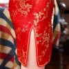 Women Summer Cheongsam Stand Collar Plum Blossom Print Short Sleeves Split Hem Qipao Slim Fit Retro Above Knee Length Wedding Party Cocktail Dress